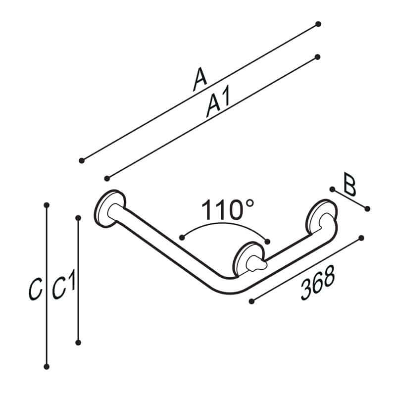 Ponte Giulio 110° Angled Stainless Steel Grab Bar with Center Flange - G55JAS14 (600 lb Capacity, ADA Compliant)