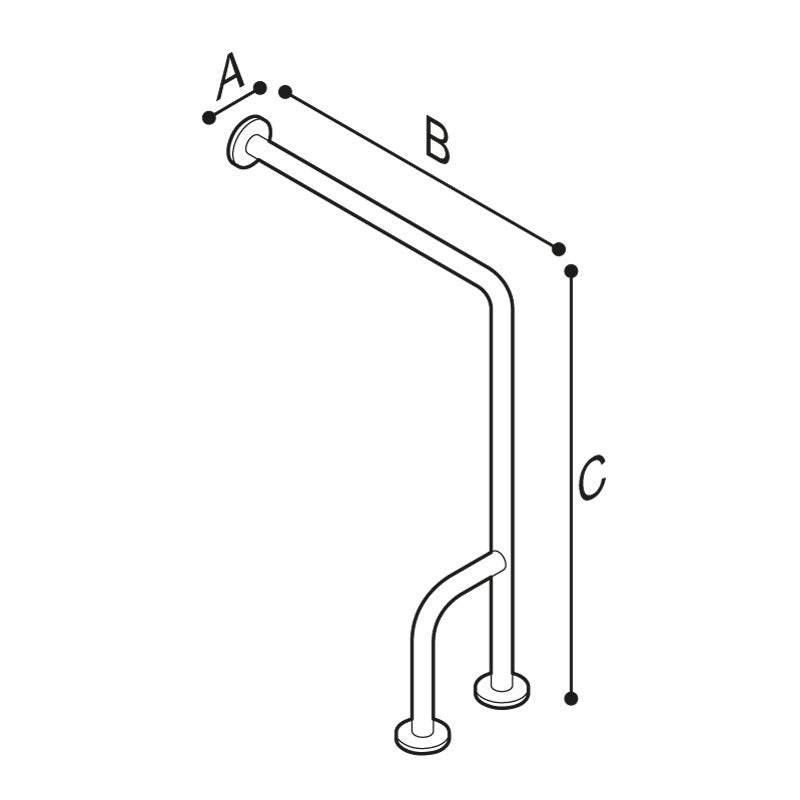 Ponte Giulio 32" x 33" Left-Handed Stainless Steel 90° Wall-to-Floor Grab Bar with Outrigger - G55JCL38 (331 lb Capacity, ADA Compliant)