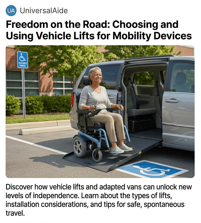 A diverse older woman using a motorized wheelchair confidently on a smooth, sunlit outdoor ADA-compliant ramp in a bustling modern city plaza