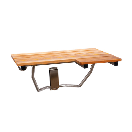 Ponte Giulio Left-Handed Liberty L-Shaped Teak Wood Folding Shower Bench - G57UHL31 (AISI 304 Stainless Steel Frame)