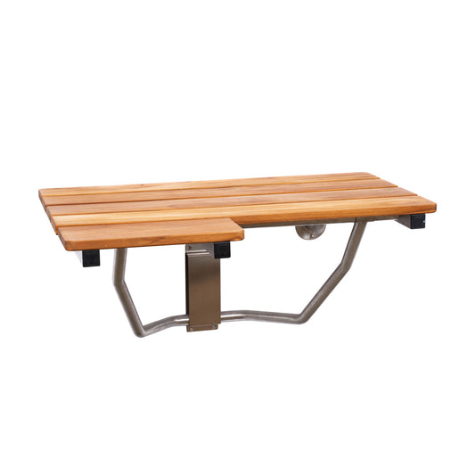 Ponte Giulio Right-Handed Liberty L-Shaped Teak Wood Folding Shower Bench - G57UHR31 (AISI 304 Stainless Steel Frame)