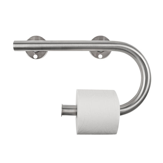 Ponte Giulio Curved Stainless Steel Grab Bar with Toilet Paper Holder - G57JER03 (331 lb Capacity, ADA Compliant)