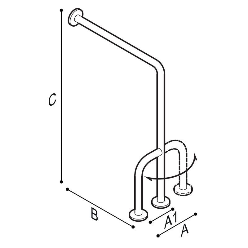 Ponte Giulio 32" x 33" Stainless Steel 90° Wall-to-Floor Grab Bar with Reversible Outrigger - G55JCS38 (331 lb Capacity, ADA Compliant)