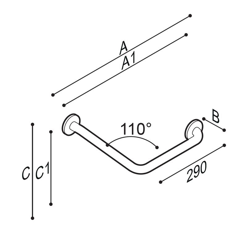 Ponte Giulio 110° Angled Stainless Steel Grab Bar - G55JAS15 (331 lb Capacity, ADA Compliant)