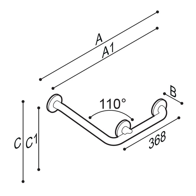 Ponte Giulio 110° Angled Stainless Steel Grab Bar with Center Flange - G55JAS14 (600 lb Capacity, ADA Compliant)