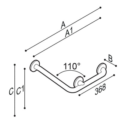 Ponte Giulio 110° Angled Stainless Steel Grab Bar with Center Flange - G55JAS14 (600 lb Capacity, ADA Compliant)