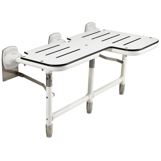 Ponte Giulio Left-Handed Bariatric L-Shaped Folding HPL Shower Seat with Legs - G02JDL31 (1,000 lb Capacity, ADA Compliant)