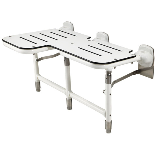Ponte Giulio Right-Handed Bariatric L-Shaped Folding HPL Shower Seat with Legs - G02JDR31 (1,000 lb Capacity, ADA Compliant)