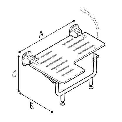Ponte Giulio 31.5" Reversible L-Shaped Commercial HPL Folding Shower Seat with Legs - G55JDS35 (551 lb Capacity, ADA Compliant)