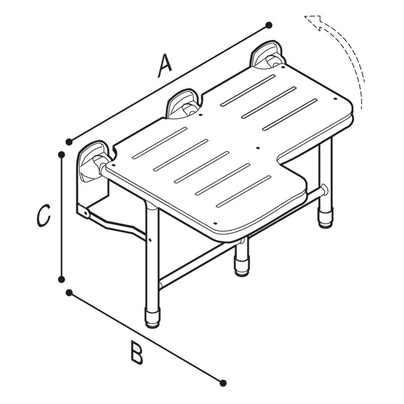 Ponte Giulio Right-Handed Bariatric L-Shaped Folding HPL Shower Seat with Legs - G02JDR31 (1,000 lb Capacity, ADA Compliant)
