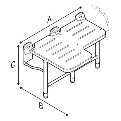 Ponte Giulio Right-Handed Bariatric L-Shaped Folding HPL Shower Seat with Legs - G02JDR31 (1,000 lb Capacity, ADA Compliant)