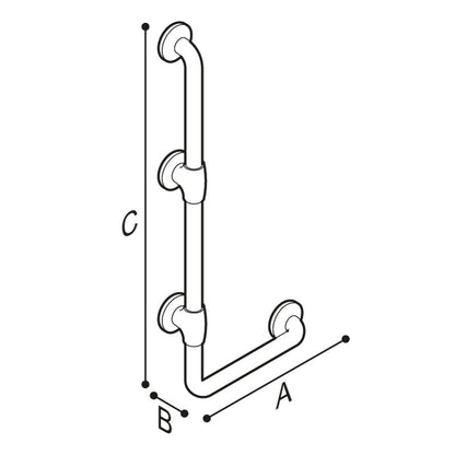Ponte Giulio Bariatric 12" x 32" L-Shaped Antimicrobial Vinyl Coated Grab Bar - G02JB Series (1,000+ lb Capacity, ADA Compliant)