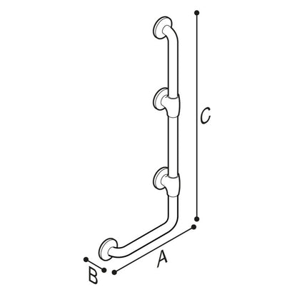 Ponte Giulio Bariatric 12" x 32" L-Shaped Antimicrobial Vinyl Coated Grab Bar - G02JB Series (1,000+ lb Capacity, ADA Compliant)