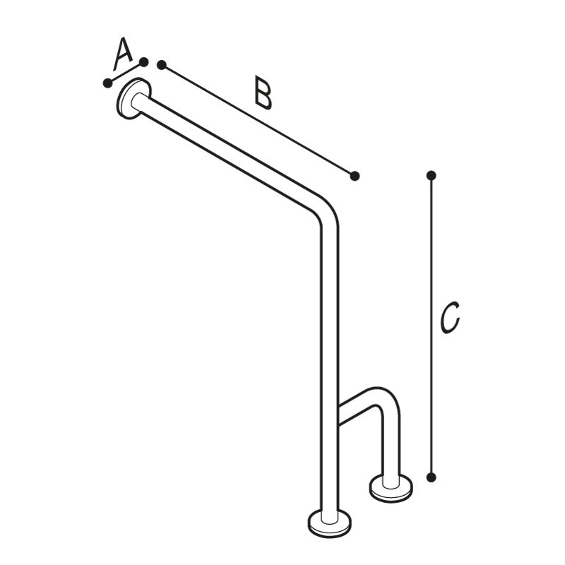 Ponte Giulio 32" x 33" Right-Handed Stainless Steel 90° Wall-to-Floor Grab Bar with Outrigger - G55JCR38 (331 lb Capacity, ADA Compliant)