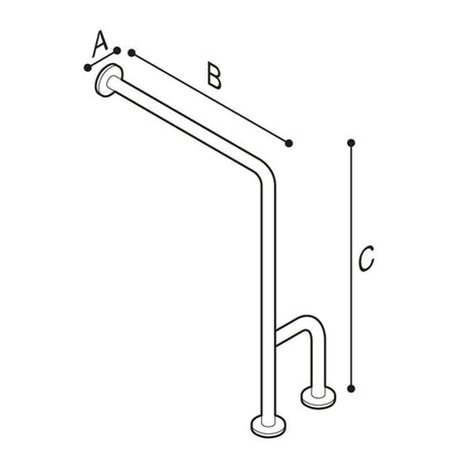 Ponte Giulio 32" x 33" Right-Handed Stainless Steel 90° Wall-to-Floor Grab Bar with Outrigger - G55JCR38 (331 lb Capacity, ADA Compliant)