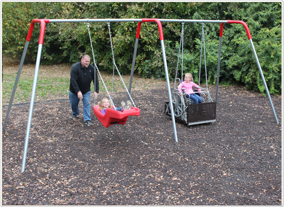2-Bay ADA Inclusive Swing Set with Wheelchair Platform and JennSwing Seat