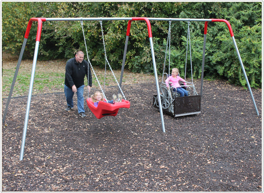 2-Bay ADA Inclusive Swing Set with Wheelchair Platform and JennSwing Seat