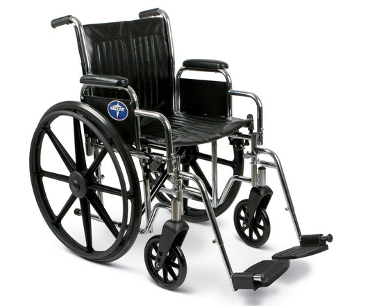 Medline Excel 2000 Manual Wheelchair | Deluxe Chrome Frame, Dual Axle, 300 lbs Capacity