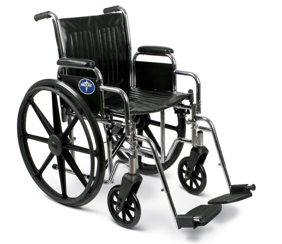 Medline Excel 2000 Manual Wheelchair | Deluxe Chrome Frame, Dual Axle, 300 lbs Capacity