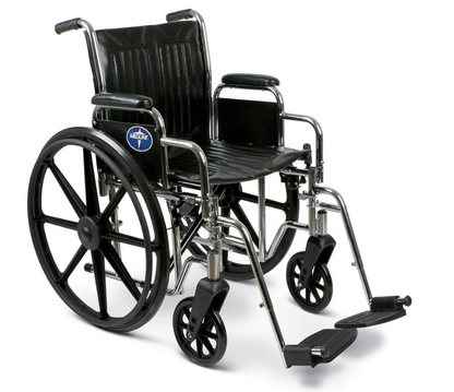 Medline Excel 2000 Manual Wheelchair | Deluxe Chrome Frame, Dual Axle, 300 lbs Capacity