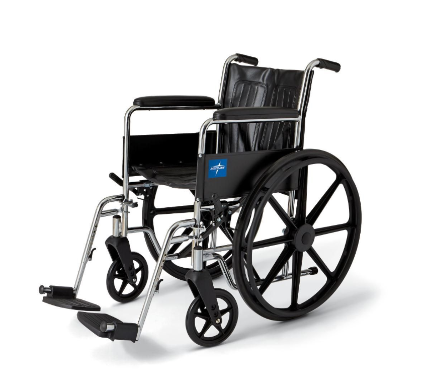 Medline Excel 2000 Manual Wheelchair | Deluxe Chrome Frame, Dual Axle, 300 lbs Capacity