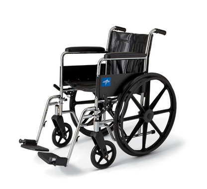 Medline Excel 2000 Manual Wheelchair | Deluxe Chrome Frame, Dual Axle, 300 lbs Capacity