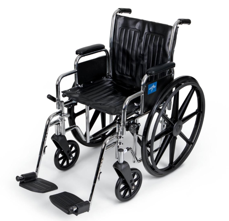 Medline Excel 2000 Manual Wheelchair | Deluxe Chrome Frame, Dual Axle, 300 lbs Capacity