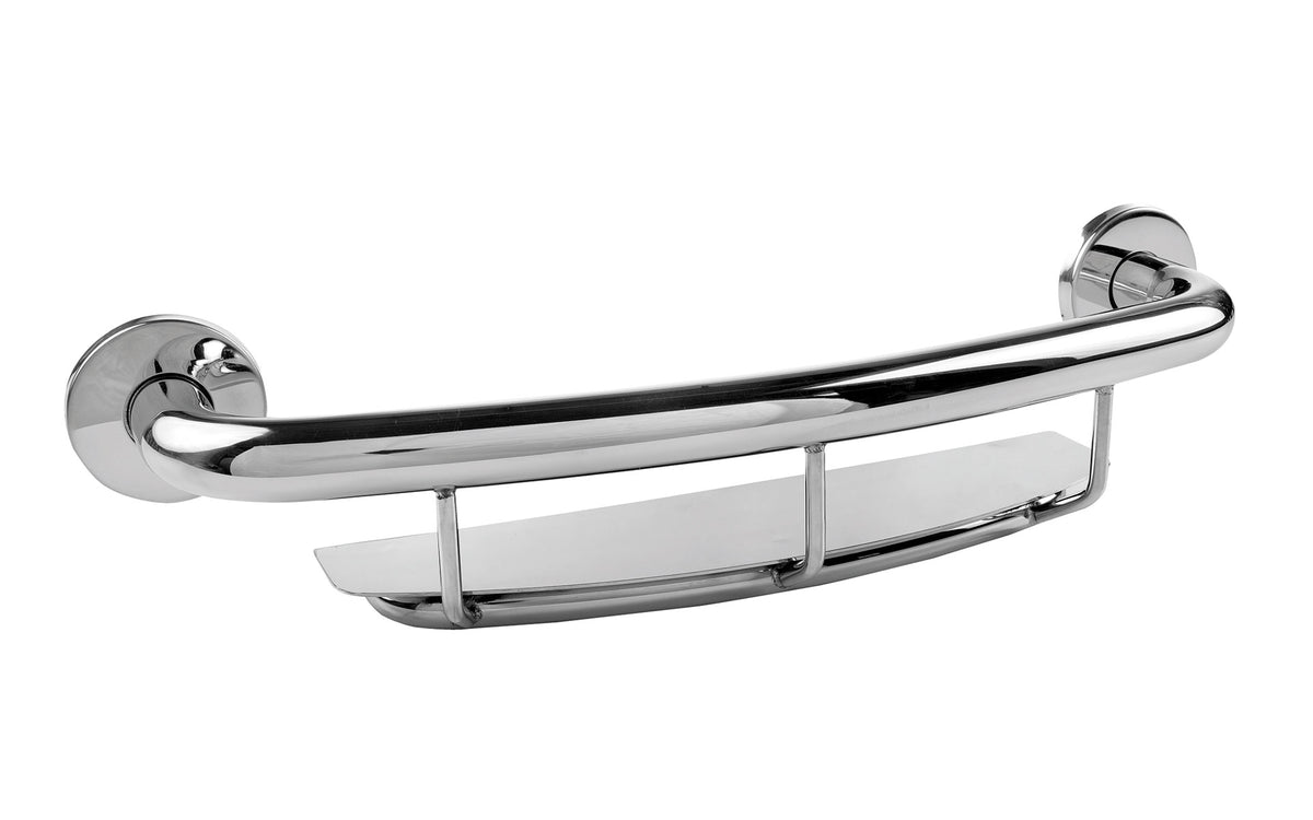 Ponte Giulio 18" Stainless Steel Grab Bar with Integrated Storage Shelf - G57JES01 (300 lb Capacity, ADA Compliant)