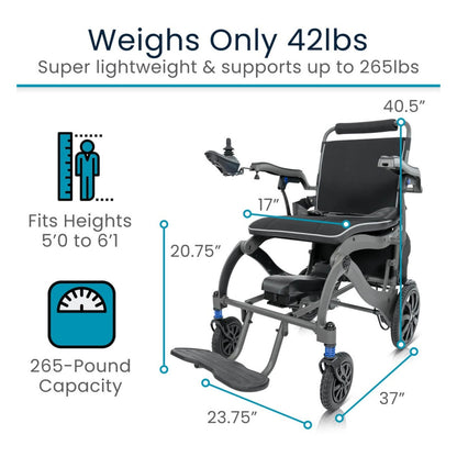 Vive Mobility Air Frame Foldable Power Wheelchair - Ultra-Light Magnesium Alloy