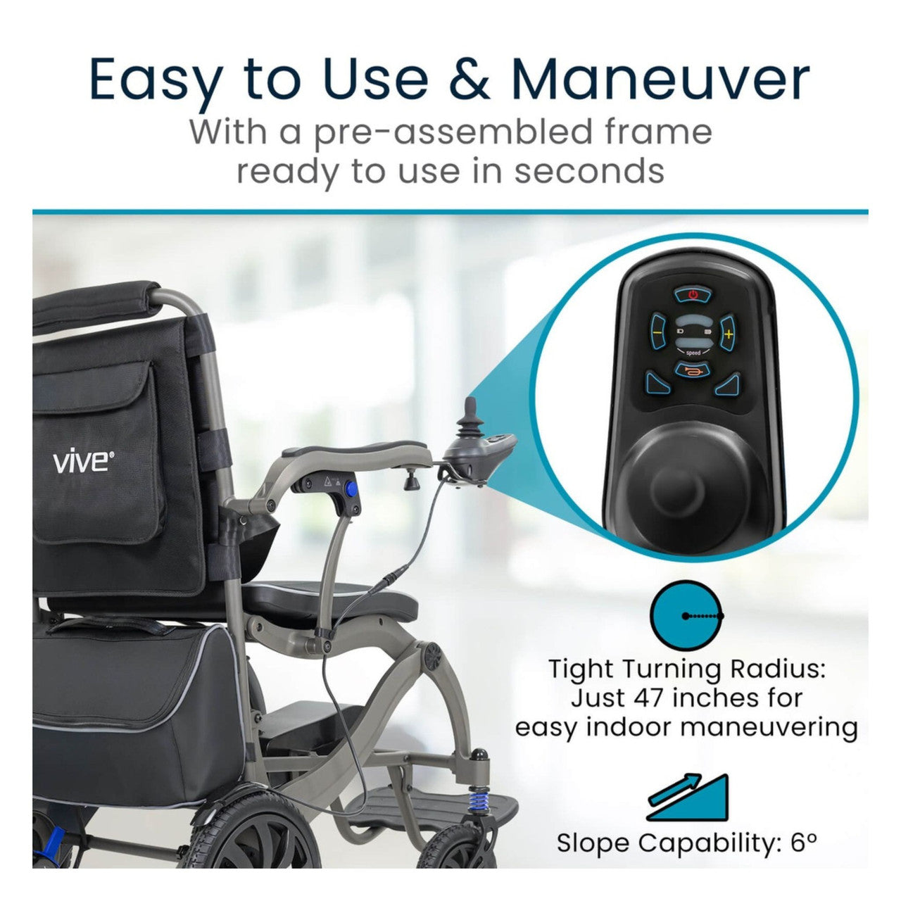 Vive Mobility Air Frame Foldable Power Wheelchair - Ultra-Light Magnesium Alloy