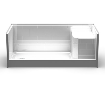 60x30 Curbed Shower Pan PBS6030 with Built-In Seat (ANSI Compliant)