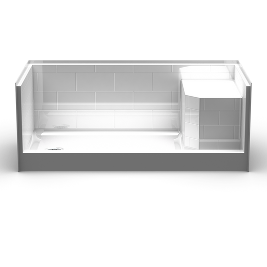 60x30 Curbed Shower Pan PBS6030 with Built-In Seat (ANSI Compliant)