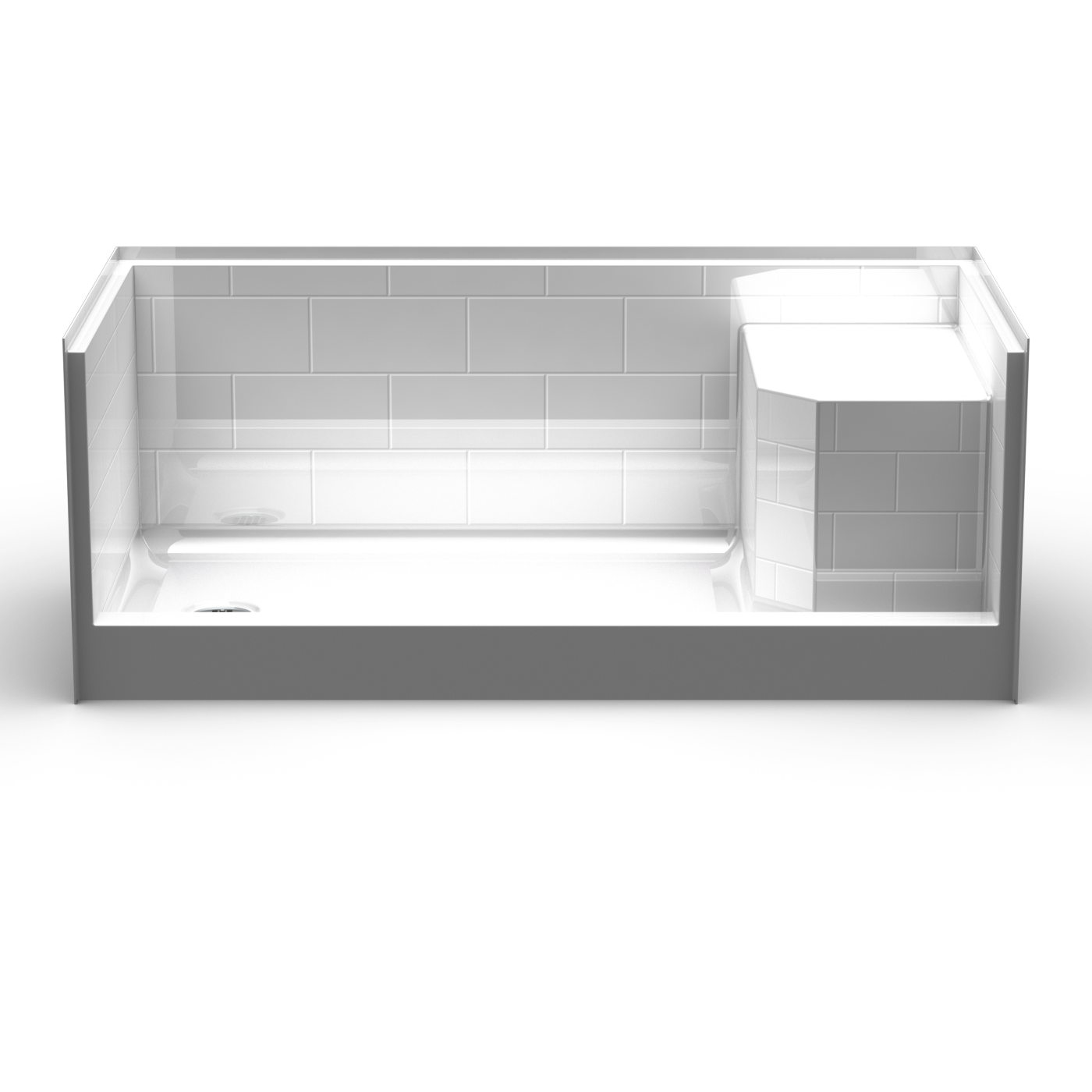 60x34 Curbed Shower Pan PBS6034 with Built-In Seat (ANSI Compliant)