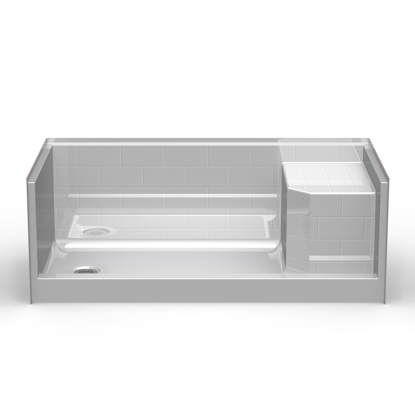 60x36 Curbed Shower Pan PBS6036 with Built-In Seat (ANSI Compliant)