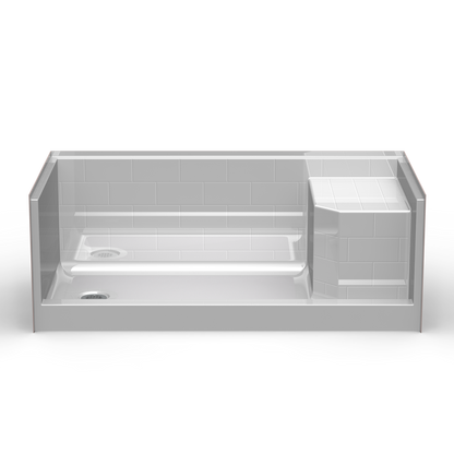 60x36 Curbed Shower Pan PBS6036 with Built-In Seat (ANSI Compliant)