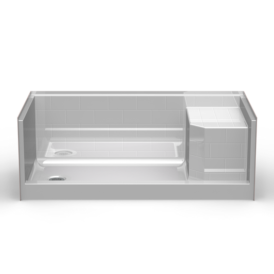 60x36 Curbed Shower Pan PBS6036 with Built-In Seat (ANSI Compliant)