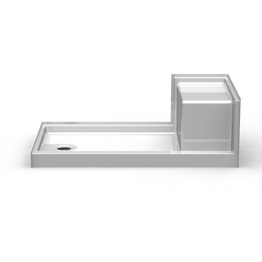 60x32 Curbed Shower Pan PSS6032 with Built-In Seat (ANSI Compliant)